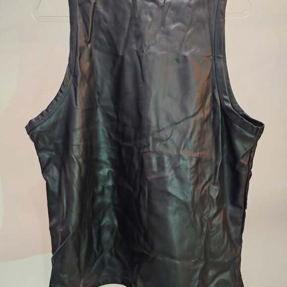 Nova Men Black Stretch Faux Leather Tank (loose fit) - Picture 3 of 4